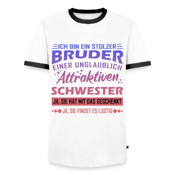 Stolzer Bruder Spruch Lustig - Männer Kontrast-T-Shirt - Weiß/Schwarz - Vorne - AI Model Female 172 light (172cm) & AI Model Male 178 dark (178cm)