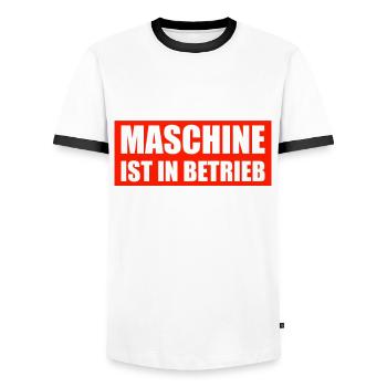 Maschine in Betrieb Lustige Sprüche - Männer Kontrast-T-Shirt - Weiß/Schwarz - Vorne - AI Model Female 172 light (172cm) & AI Model Male 178 dark (178cm)