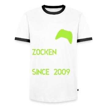 Eat Sleep Zocken Repeat seit 2009 - Männer Kontrast-T-Shirt - Weiß/Schwarz - Vorne - AI Model Female 172 light (172cm) & AI Model Male 178 dark (178cm)
