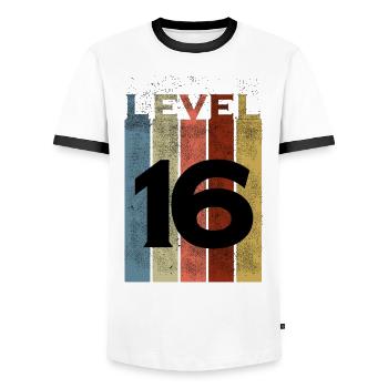 Level 16, Vintage Shirt zum 16. Geburtstag - Männer Kontrast-T-Shirt - Weiß/Schwarz - Vorne - AI Model Female 172 light (172cm) & AI Model Male 178 dark (178cm)