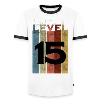Level 15, Vintage Retro 15. Geburtstag - Männer Kontrast-T-Shirt - Weiß/Schwarz - Vorne - AI Model Female 172 light (172cm) & AI Model Male 178 dark (178cm)