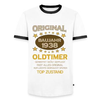Geburtstag, Original Old Timer, Baujahr 1938 - Männer Kontrast-T-Shirt - Weiß/Schwarz - Vorne - AI Model Female 172 light (172cm) & AI Model Male 178 dark (178cm)