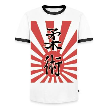 Ju Jutsu Kanji + japanischen, kaiserlichen Flagge - Männer Kontrast-T-Shirt - Weiß/Schwarz - Vorne - AI Model Female 172 light (172cm) & AI Model Male 178 dark (178cm)