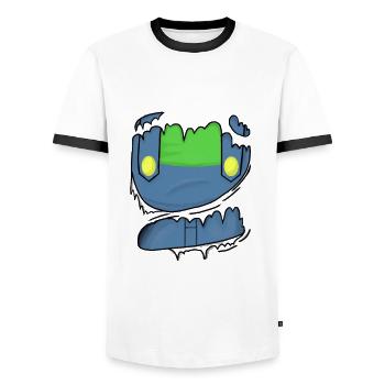 Grüner Overser. - Männer Kontrast-T-Shirt - Weiß/Schwarz - Vorne - AI Model Female 172 light (172cm) & AI Model Male 178 dark (178cm)