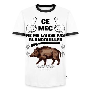 Sanglier glandouiller humour chasse, chasseur - T-shirt contrasté Homme - blanc/noir - Devant - AI Model Female 172 light (172cm) & AI Model Male 178 dark (178cm)