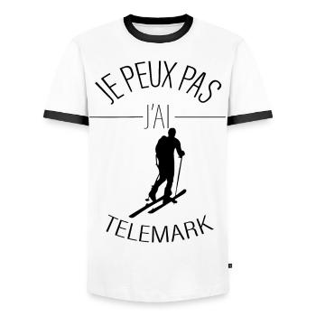 Je peux pas j'ai télémark - j'peux pas j'ai télém - T-shirt contrasté Homme - blanc/noir - Devant - AI Model Female 172 light (172cm) & AI Model Male 178 dark (178cm)