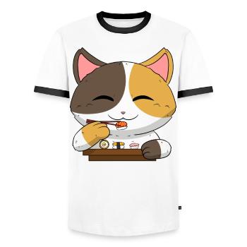 Sushi japonais asiatique Chat I Cadeau - T-shirt contrasté Homme - blanc/noir - Devant - AI Model Female 172 light (172cm) & AI Model Male 178 dark (178cm)