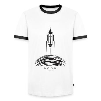 Moon landing: Rocket flight over lunar surface - Men's Ringer Shirt - white/black - Front - AI Model Female 172 light (172cm) & AI Model Male 178 dark (178cm)