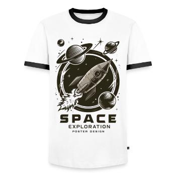Aventure d’exploration spatiale - T-shirt contrasté Homme - blanc/noir - Devant - AI Model Female 172 light (172cm) & AI Model Male 178 dark (178cm)