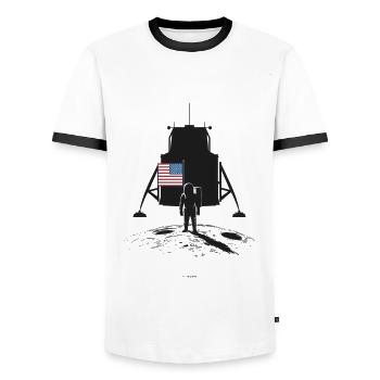 Moon Landing Astronaut and Flag - Men's Ringer Shirt - white/black - Front - AI Model Female 172 light (172cm) & AI Model Male 178 dark (178cm)