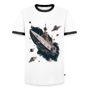 Starship Adventure In The Far Reaches Of Space - Men's Ringer Shirt - white/black - Front - AI Model Female 172 light (172cm) & AI Model Male 178 dark (178cm)