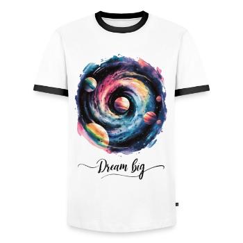 Galactic Dreams Think Big - Men's Ringer Shirt - white/black - Front - AI Model Female 172 light (172cm) & AI Model Male 178 dark (178cm)