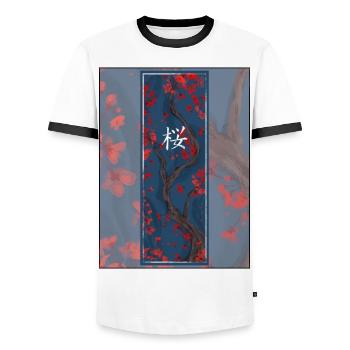 Sakura Sumi-e Kanji Foncé - T-shirt contrasté Homme - blanc/noir - Devant - AI Model Female 172 light (172cm) & AI Model Male 178 dark (178cm)