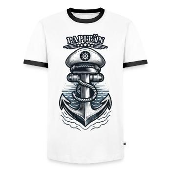 Papitän für Bootsbesitzer, Kapitäne und Papas - Männer Kontrast-T-Shirt - Weiß/Schwarz - Vorne - AI Model Female 172 light (172cm) & AI Model Male 178 dark (178cm)