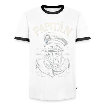 Papitän für Bootsbesitzer, Kapitäne und Papas - Männer Kontrast-T-Shirt - Weiß/Schwarz - Vorne - AI Model Female 172 light (172cm) & AI Model Male 178 dark (178cm)