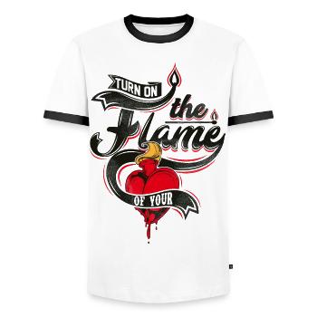 COEUR DE FLAMME - Romantique cadeau chaud - T-shirt contrasté Homme - blanc/noir - Devant - AI Model Female 172 light (172cm) & AI Model Male 178 dark (178cm)
