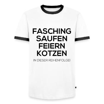 Fasching Saufen Feier Kotzen die Reihenfolge Helau - Männer Kontrast-T-Shirt - Weiß/Schwarz - Vorne - AI Model Female 172 light (172cm) & AI Model Male 178 dark (178cm)