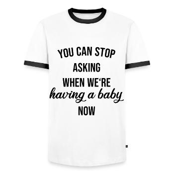 Pregnant pregnancy baby gift - Men's Ringer Shirt - white/black - Front - AI Model Female 172 light (172cm) & AI Model Male 178 dark (178cm)