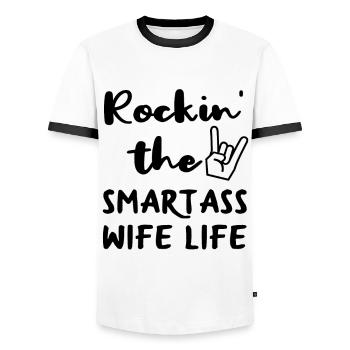 Wife housewife gift - Men's Ringer Shirt - white/black - Front - AI Model Female 172 light (172cm) & AI Model Male 178 dark (178cm)