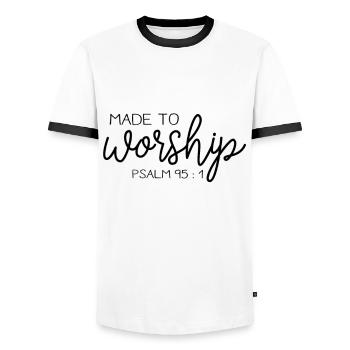 Believe Jesus Believers Christians Gift - Men's Ringer Shirt - white/black - Front - AI Model Female 172 light (172cm) & AI Model Male 178 dark (178cm)