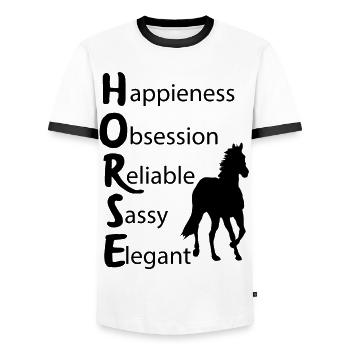 Equitation Horses Riding Equestrian Gifts - Men's Ringer Shirt - white/black - Front - AI Model Female 172 light (172cm) & AI Model Male 178 dark (178cm)