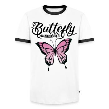 Butterfly "moments" - Men's Ringer Shirt - white/black - Front - AI Model Female 172 light (172cm) & AI Model Male 178 dark (178cm)