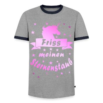 Eat my stardust - Men's Ringer Shirt - grey/navy  - Front - AI Model Female 172 light (172cm) & AI Model Male 178 light (178cm)