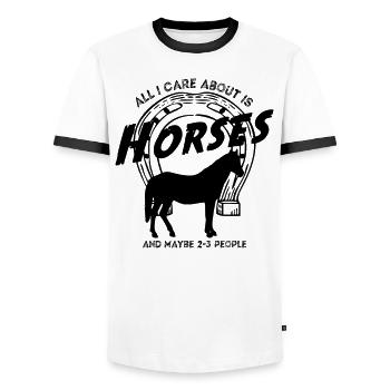 Horse motif with funny saying - Men's Ringer Shirt - white/black - Front - AI Model Female 172 light (172cm) & AI Model Male 178 dark (178cm)