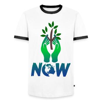 Climate protection save the trees now - Men's Ringer Shirt - white/black - Front - AI Model Female 172 light (172cm) & AI Model Male 178 dark (178cm)