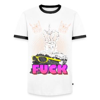 Skull with middle fin and fuck - Men's Ringer Shirt - white/black - Front - AI Model Female 172 light (172cm) & AI Model Male 178 dark (178cm)