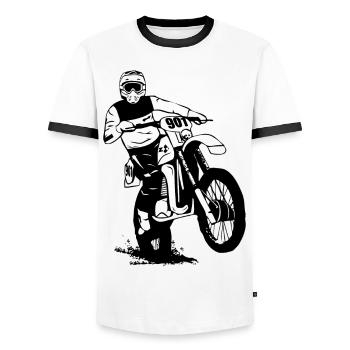 Enduro - Offroad - Motorradgeländesport - Männer Kontrast-T-Shirt - Weiß/Schwarz - Vorne - AI Model Female 172 light (172cm) & AI Model Male 178 dark (178cm)