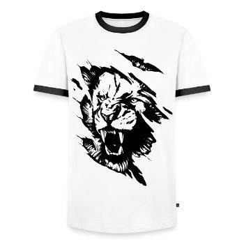 Lion's Head Art Cool Lion Gift Idea - Men's Ringer Shirt - white/black - Front - AI Model Female 172 light (172cm) & AI Model Male 178 dark (178cm)