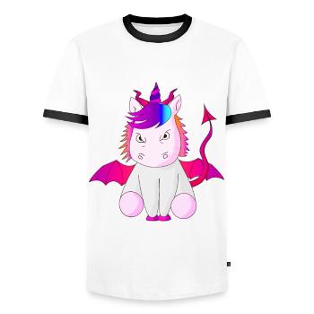 Licorne diable corne cadeau idée vecteur mal - T-shirt contrasté Homme - blanc/noir - Devant - AI Model Female 172 light (172cm) & AI Model Male 178 dark (178cm)