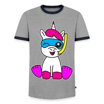 Licorne en cadeau de plongée tuba - T-shirt contrasté Homme - gris/marine  - Devant - AI Model Female 172 light (172cm) & AI Model Male 178 light (178cm)