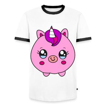 Small round unicorn pig children's gift - Men's Ringer Shirt - white/black - Front - AI Model Female 172 light (172cm) & AI Model Male 178 dark (178cm)