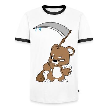 Cooler Teddy mit Sense Geschenkidee böse Kinder - Männer Kontrast-T-Shirt - Weiß/Schwarz - Vorne - AI Model Female 172 light (172cm) & AI Model Male 178 dark (178cm)