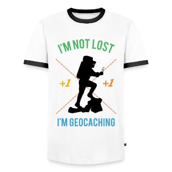 im not lost in geocaching - Men's Ringer Shirt - white/black - Front - AI Model Female 172 light (172cm) & AI Model Male 178 dark (178cm)