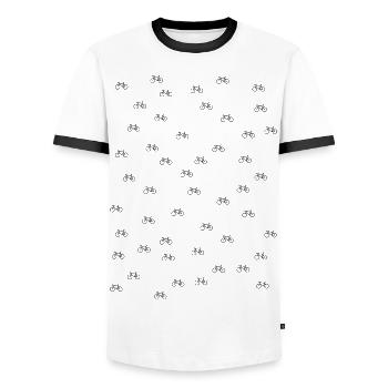 Fahrrad, Fixie, Singlespeed, Critical Mass - Männer Kontrast-T-Shirt - Weiß/Schwarz - Vorne - AI Model Female 172 light (172cm) & AI Model Male 178 dark (178cm)