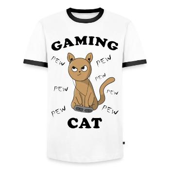Cat Kitten Gambling Gaming Funny pictures - Men's Ringer Shirt - white/black - Front - AI Model Female 172 light (172cm) & AI Model Male 178 dark (178cm)