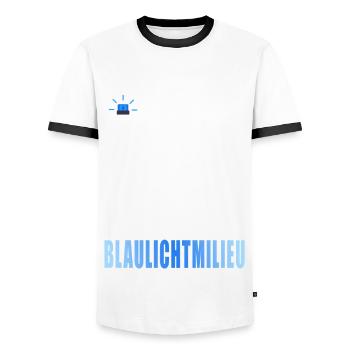 Ich komme aus dem Blaulichtmilieu Feuerwehr Spruch - Männer Kontrast-T-Shirt - Weiß/Schwarz - Vorne - AI Model Female 172 light (172cm) & AI Model Male 178 dark (178cm)