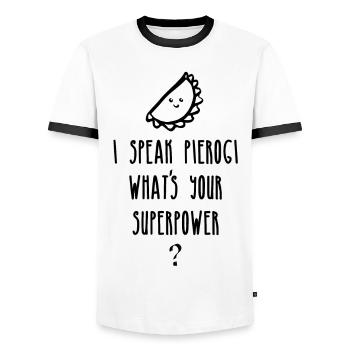 Dumpling Whisperer - Men's Ringer Shirt - white/black - Front - AI Model Female 172 light (172cm) & AI Model Male 178 dark (178cm)