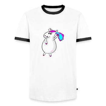 Einhorn die geilsten hier cooler Spruch Geschenk - Männer Kontrast-T-Shirt - Weiß/Schwarz - Vorne - AI Model Female 172 light (172cm) & AI Model Male 178 dark (178cm)