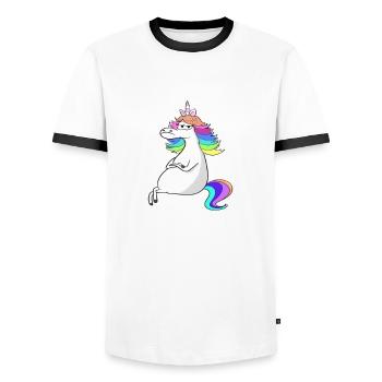 Einhorn die geilsten hier Geschenkidee Spruch - Männer Kontrast-T-Shirt - Weiß/Schwarz - Vorne - AI Model Female 172 light (172cm) & AI Model Male 178 dark (178cm)