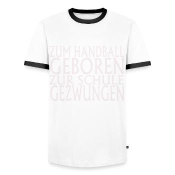Zum Handball geboren, zur Schule gezwungen - Männer Kontrast-T-Shirt - Weiß/Schwarz - Vorne - AI Model Female 172 light (172cm) & AI Model Male 178 dark (178cm)