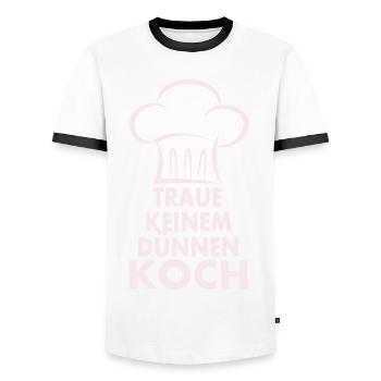 Traue keinem dünnen Koch - Männer Kontrast-T-Shirt - Weiß/Schwarz - Vorne - AI Model Female 172 light (172cm) & AI Model Male 178 dark (178cm)