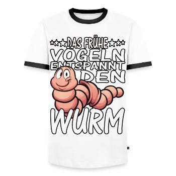 Das frühe Vögeln - Männer Kontrast-T-Shirt - Weiß/Schwarz - Vorne - AI Model Female 172 light (172cm) & AI Model Male 178 dark (178cm)