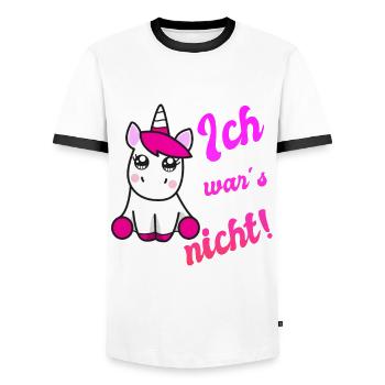 Lustiges Einhorn ich war´s nicht - Männer Kontrast-T-Shirt - Weiß/Schwarz - Vorne - AI Model Female 172 light (172cm) & AI Model Male 178 dark (178cm)