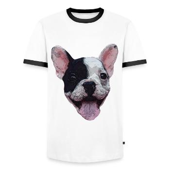 Tête de chien chiot bouledogue cadeau amoureux des chiens - T-shirt contrasté Homme - blanc/noir - Devant - AI Model Female 172 light (172cm) & AI Model Male 178 dark (178cm)