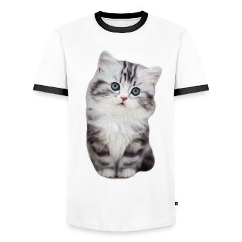 Cute kitty kitty velvet paw cat - Men's Ringer Shirt - white/black - Front - AI Model Female 172 light (172cm) & AI Model Male 178 dark (178cm)