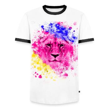 Lion art colorful lion head gift - Men's Ringer Shirt - white/black - Front - AI Model Female 172 light (172cm) & AI Model Male 178 dark (178cm)